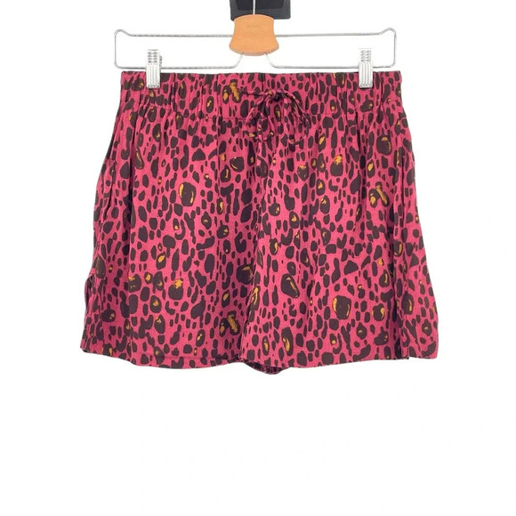 & Other Stories Shorts Leopard Cheetah Print Drawstring Pull-On Maroon Size US 6 - Picture 1 of 10